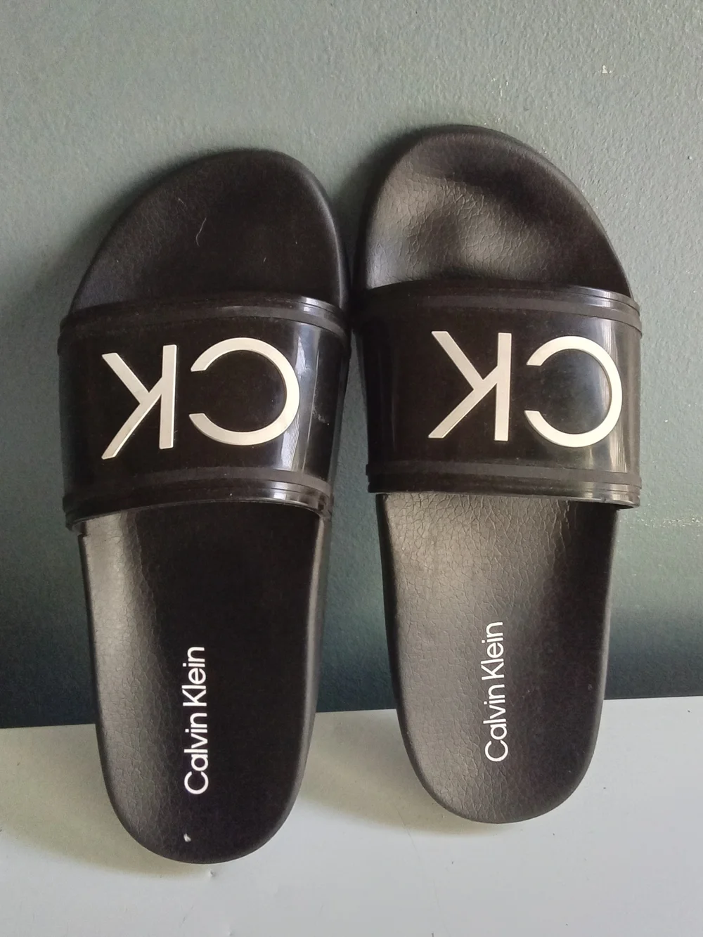 Calvin Klein Mens Black White CK Logo Slide Sandals Slip On Shoes‎